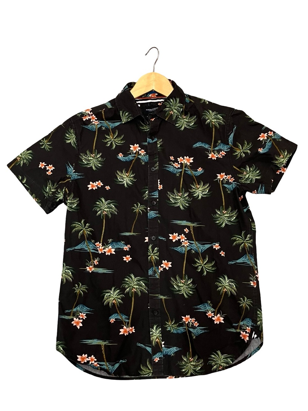 Denim & Flower Ricky Singh Black Tropical Floral Button-up Shirt Mens S Hawaiian